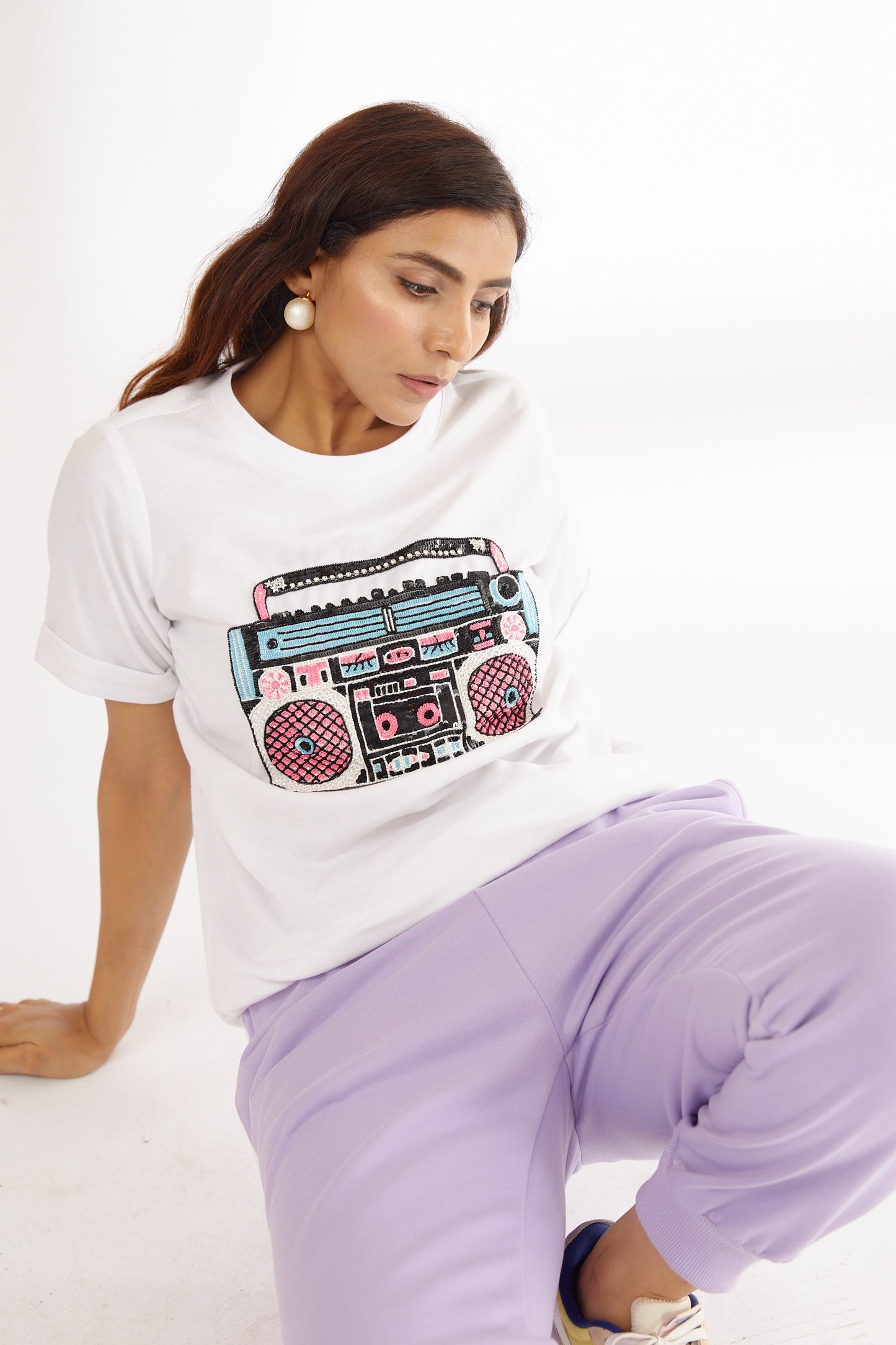 Tape Recorder T-Shirt Set (White) (Women)