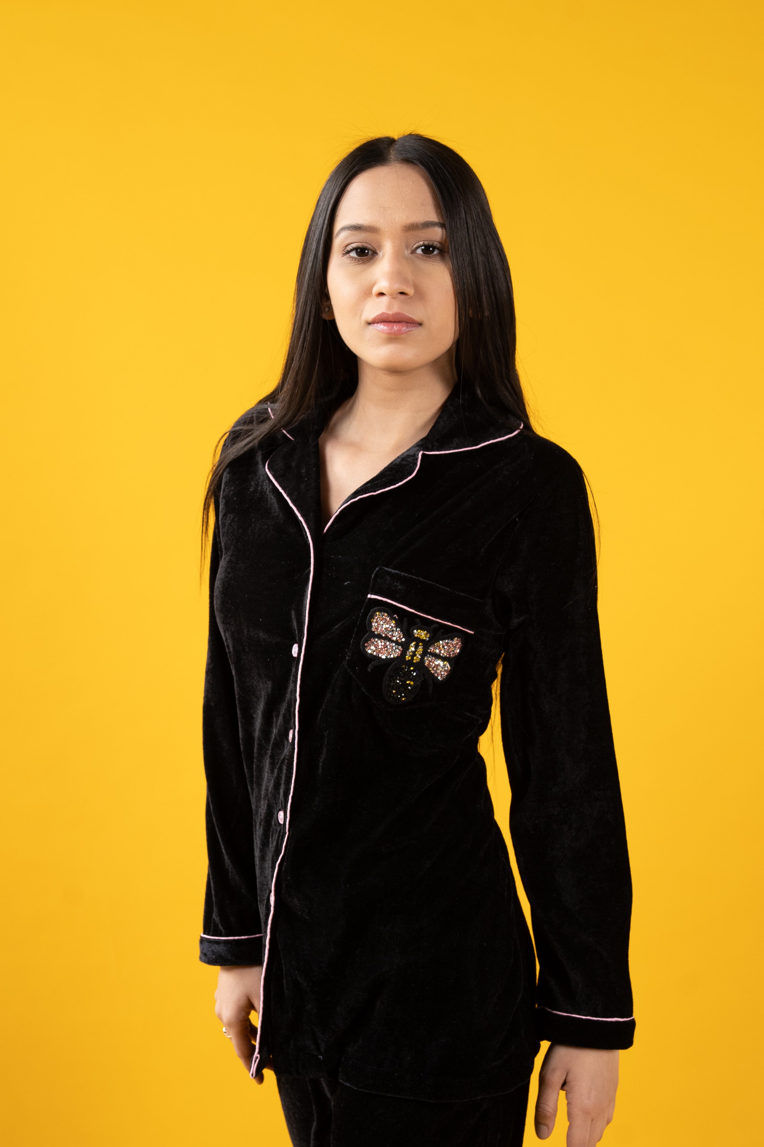 Black Butterfly Velvet Nightwear