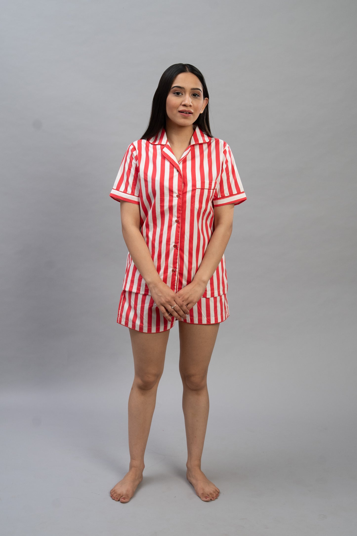 Red Stripes Shorts Set (Women)