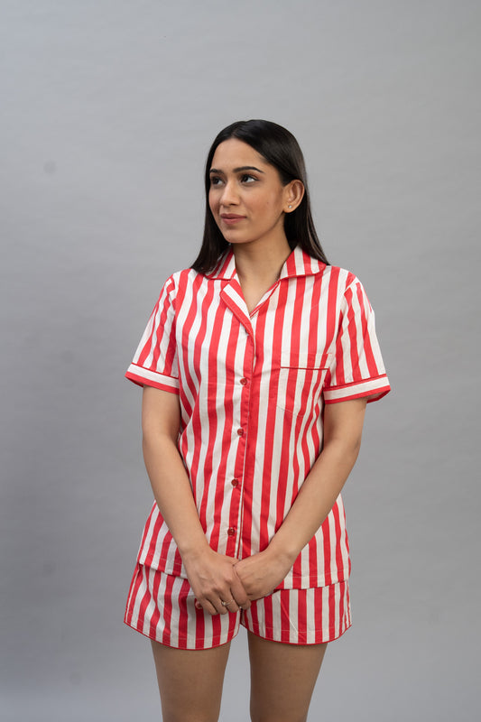 Red Stripes Shorts Set (Women)