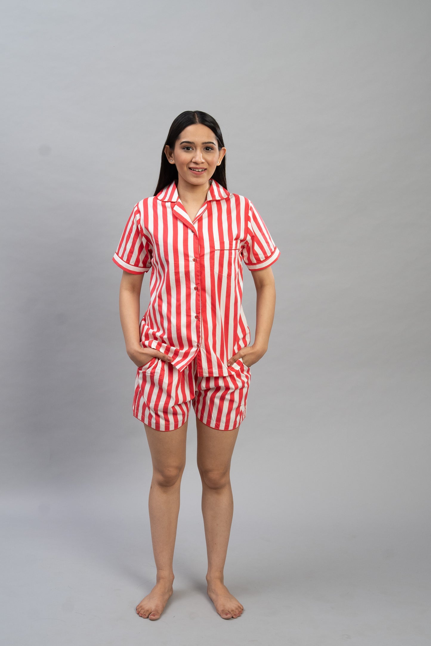 Red Stripes Shorts Set (Women)