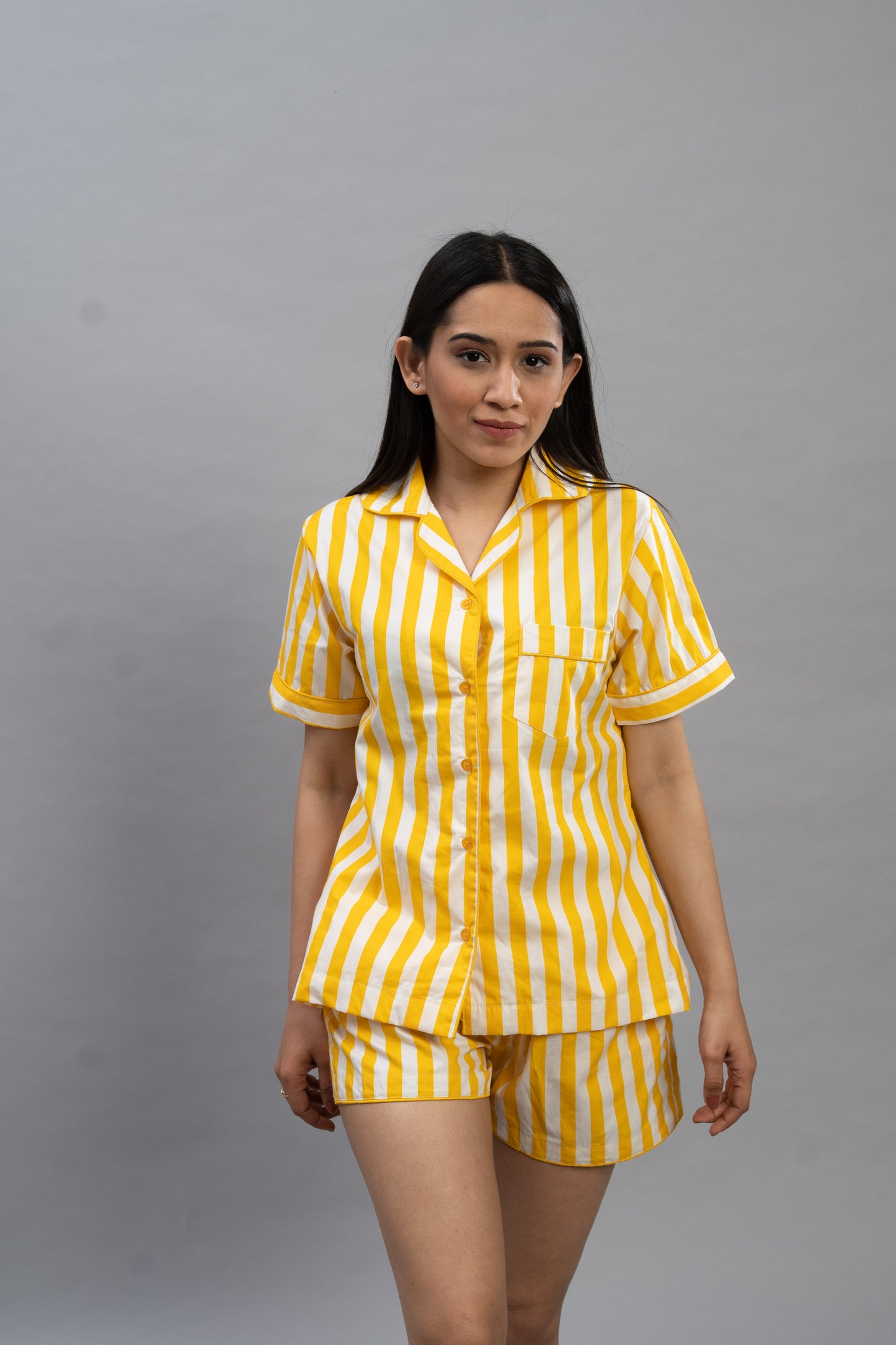 Yellow Stripes Shorts Set (Women) |