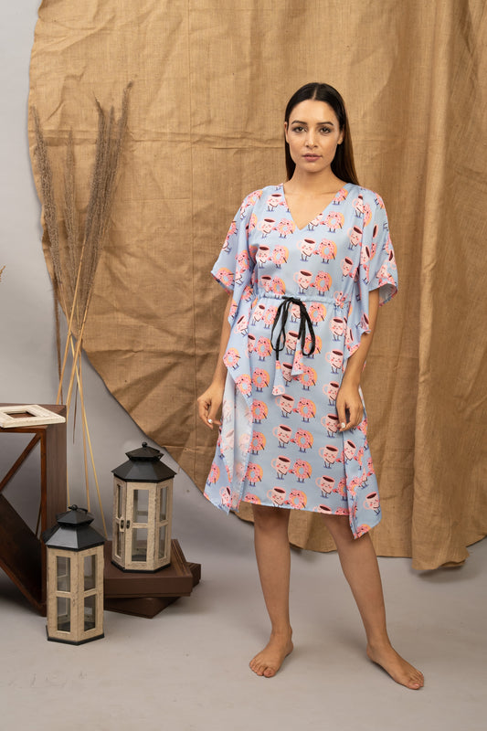 Donut & Coffee Love Story | The Zoey Collection | Cotton Printed Kaftan