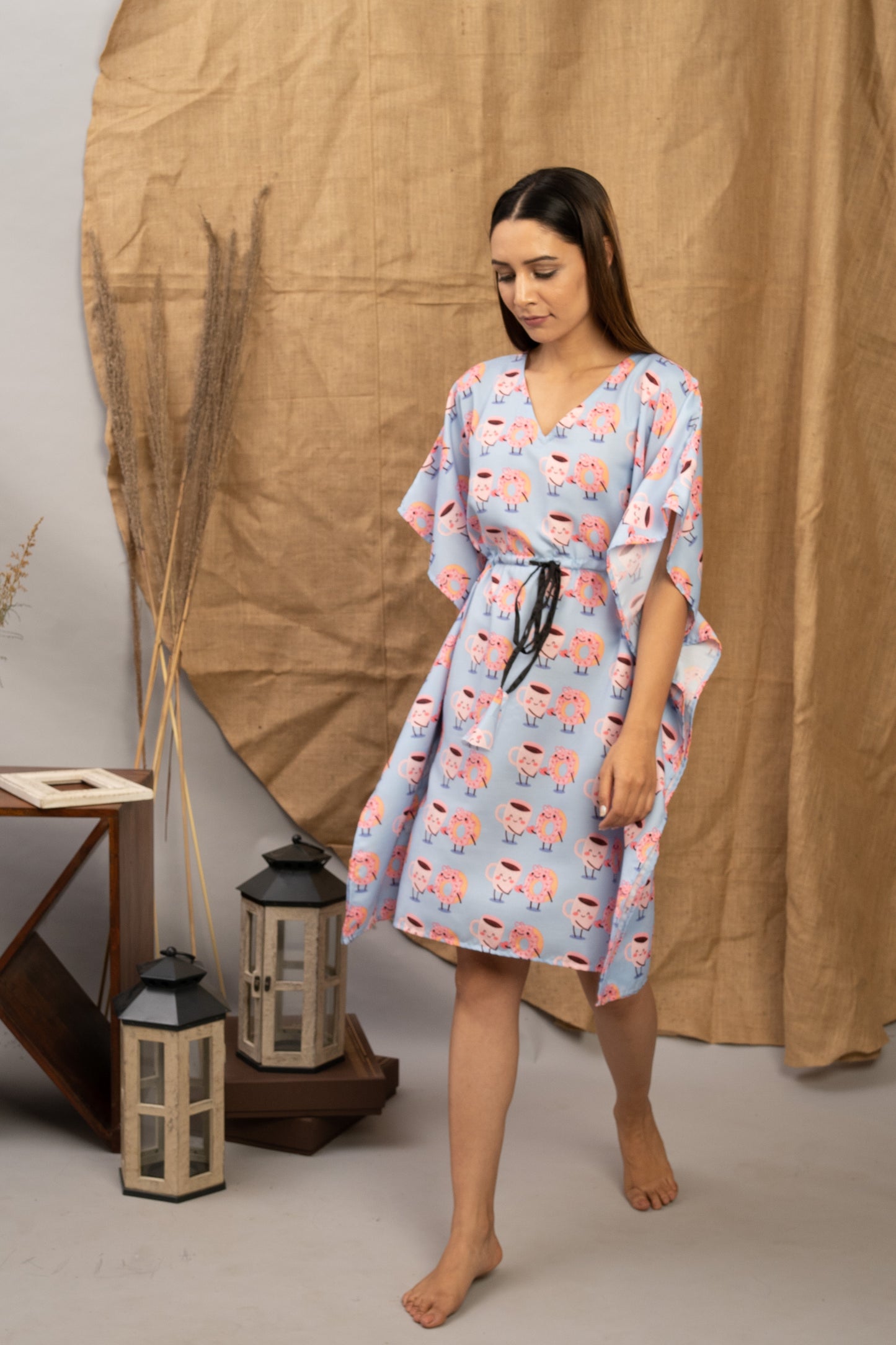 Donut & Coffee Love Story | The Zoey Collection | Cotton Printed Kaftan