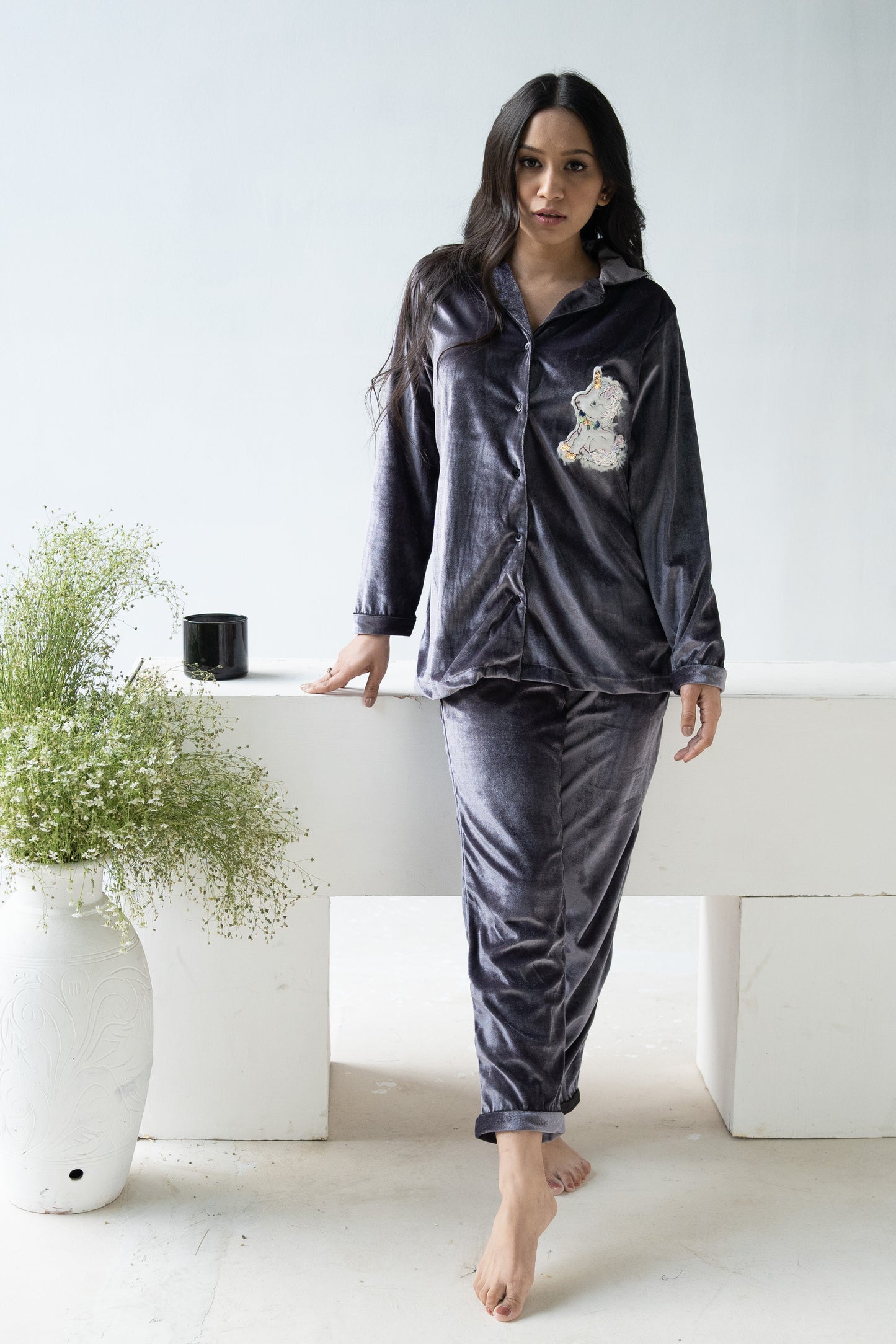 Unicorn Miracle Silver Velvet Nightwear (Women)