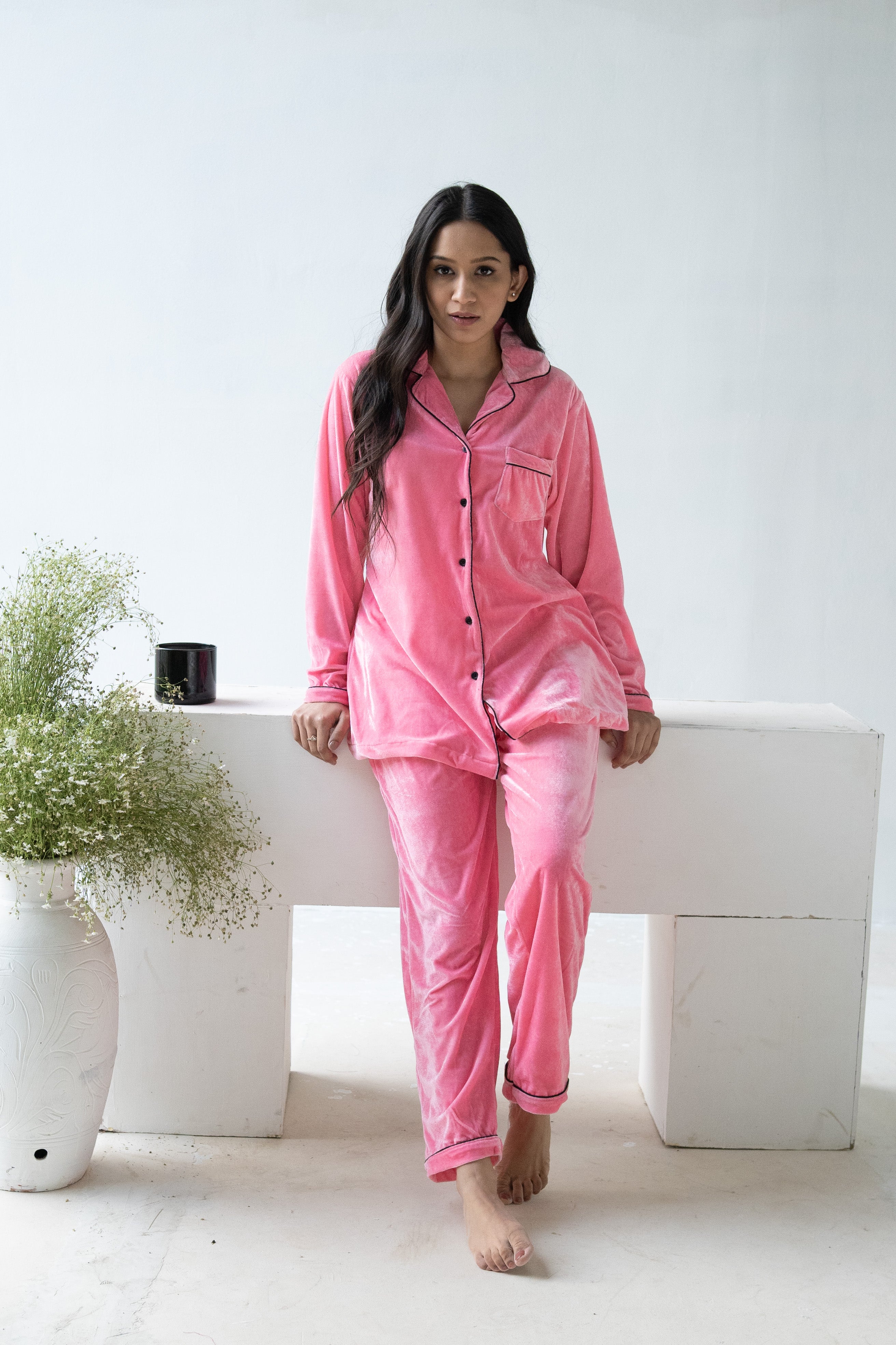 Baby Pink Velvet Nightwear Women