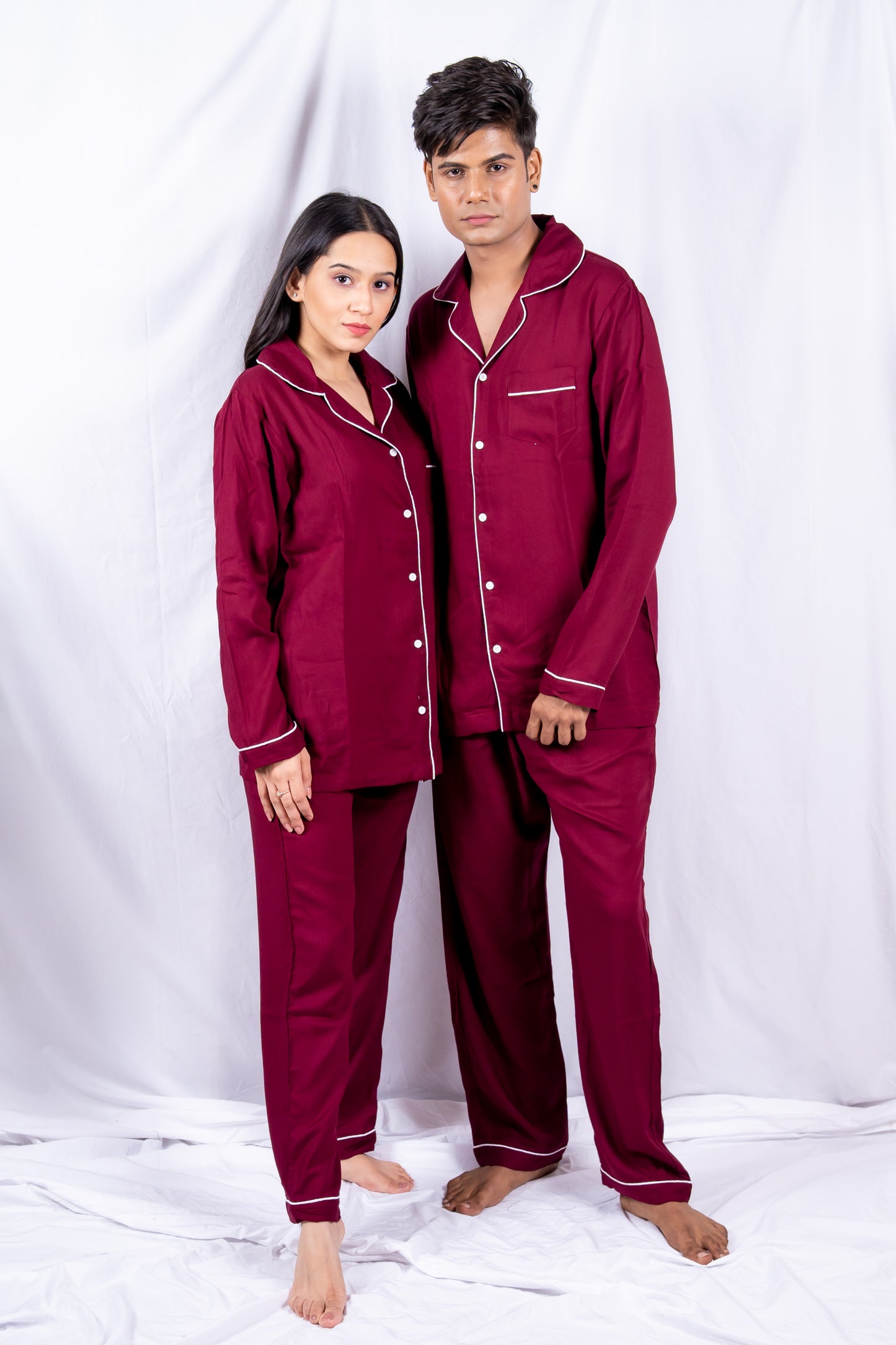 Classic Mehroon Cotton Couple Nightwear