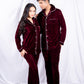 Mehroon Velvet Couple Nightwear