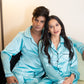 Aqua Blue Satin Couple Nightwear