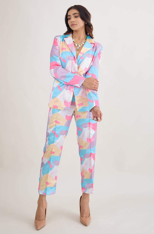 Bubble Gum Abstract Blazer and Pant Co-Ord Set (Women)