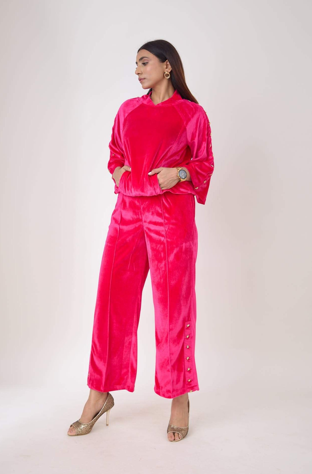 Pink velvet hot sale tracksuit set